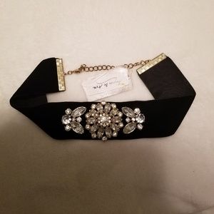 Anna & Ava Crystal & Velvet Ribbon Choker Necklace